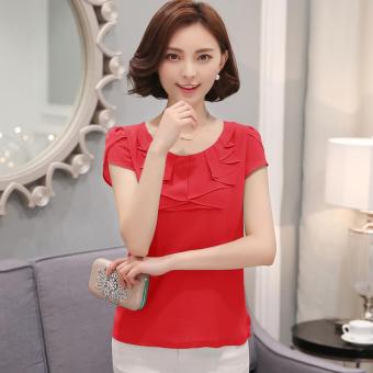 Office Women Shirts Elegant Ladies Chiffon Blouse Short Sleeve Womens Tops Chemise Femme ( Red ) - intl  