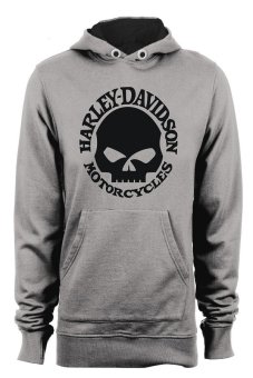 Ogah Drop Hoodie Harley Davidson Skull Pria - Abu-abu  