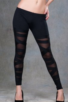 Ohyeah T2036 Women Leggings Low Waist See Through Strappy Cross Fashion Leggings One size(black)  