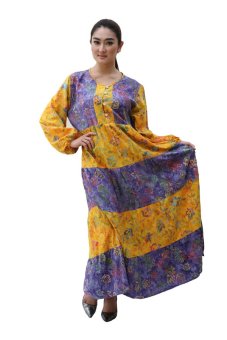 Oktovina-HouseOfBatik Longdress Susun Batik Santung - Longdress Batik LDS-3 - Kuning Ungu  