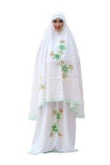 Oktovina-HouseOfBatik Mukena Batik Lukisan Santung - Moslem Batik MB-1 - Putih Hijau  