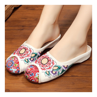 Old Beijing Cloth Embroidered Shoes Slippers Sandals white 35 - Intl  