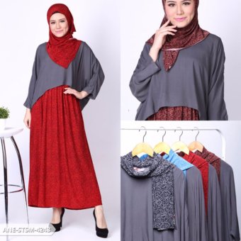 Omah Fesyen Gerandfillan Batik Batwing Muslim Set - Grey  
