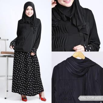 Omah Fesyen Leaniva Polka Pleated Muslim Set - Black  