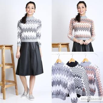 Omah Fesyen Pixta Zig Zag Crop Sweater - Grey  