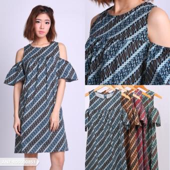 Omah Fesyen Sepiola Batik Cold Shoulder Mini Dress - Tosca  