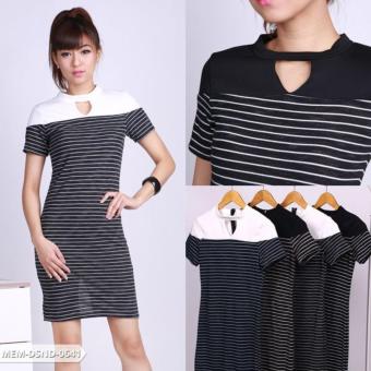 Omah Fesyen Zelma Stripe Bodycon Mini Dress - Grey  