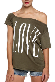 One Shoulder Asymmetric Neck Sleeve T Shirt Green  