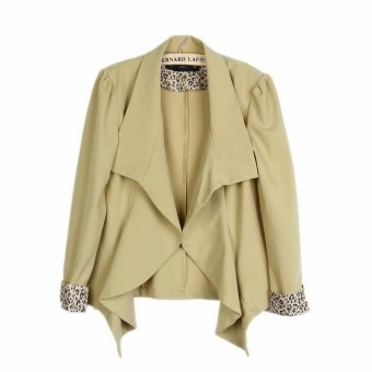 Open Front Short Blazer with Leopard Sleeve Band (Light Green)  