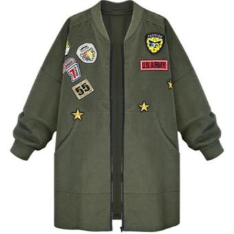 Outerwear Tops Long Sleeve Fashion Bomber Jacket Coat Flight Suit Casual Jacket Women Embroidered Patch Coat (Army Green) - intl  