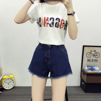 Outlet Korean version of high waist denim shorts Dark Blue - intl  