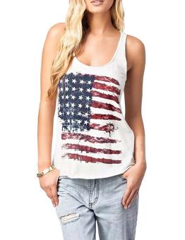 OVIA Women's Patriotic American Flag Print Lace Camisole Tank Top T-Shirt (White 01) - intl  