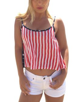OVIA Women's Patriotic American Flag Print Lace Camisole Tank Top T-Shirt (White 09) - intl  