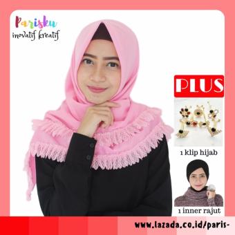 paket parisku hijab jilbab segiempat ruffle pink  