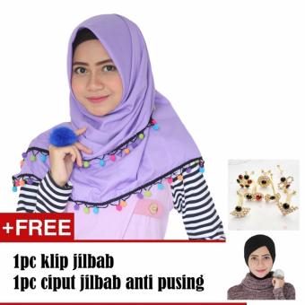 Paket Parisku Segiempat Katun Candy Purple Plus Klip Jilbab Dan Inners Ciput  