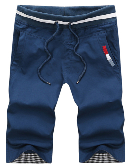 Panegy Men Short Pant Casual elastic waist Summer Beach Colorful Cotton Shorts ???????denim blue  