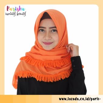 parisku hijab jilbab segiempat ruffle orange  