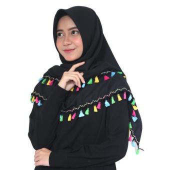 Parisku Jilbab Hijab Segiempat Katun Parisku Square Tassel Black  