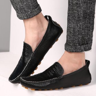 PATHFINDER Men Leather Loafers Shoes Black  