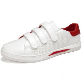 PATHFINDER Men's Fashion Trend Velcro Leather Sneakers Shoes (White Red) - intl  