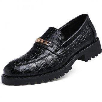 PATHFINDER Men's Loafers Alligator-grain Leather Shoes (Black)  