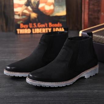 PATHFINDER Men's Slip On Ankle Boots Suede Men Shoes(Black) - intl  