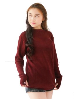Pinkbunnylabel - Korean Sweater Rajut Blouse - Merah Marun  
