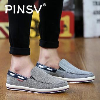 PINSV Canvas Men Casual Flats Shoes Boat Shoes Slip-On (Blue) - intl  