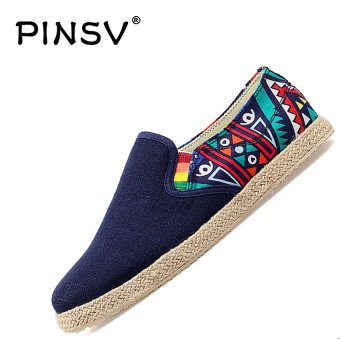 PINSV Canvas Men's Flats Shoes Casual Loafers (Blue) - intl  