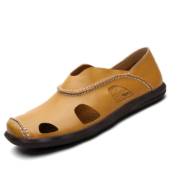 PINSV Genuine Leather Casual Shoes Slip-On (Yellow) - intl  