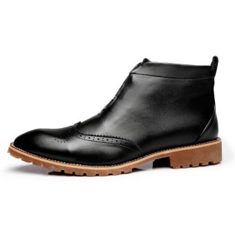 PINSV Genuine Leather Men Casual Boots Classic Boots ï¼ˆBlackï¼‰  