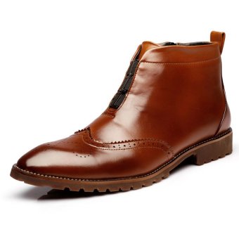 PINSV Genuine Leather Men Casual Boots Classic Boots ï¼ˆBrownï¼‰  