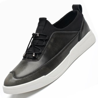 PINSV Genuine Leather Men Casual Sneakers Skate Shoe (Grey) - intl  