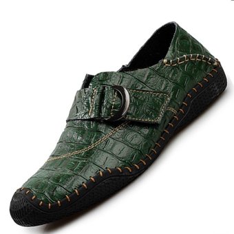 PINSV Genuine Leather Men Handmade Shoes Casual Leather Shoes (Green)  