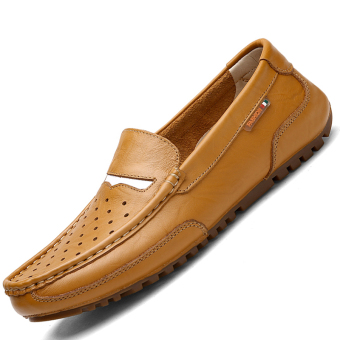 PINSV Leather Men's Breathable Casual Shoes Slip-On (Brown) - intl  