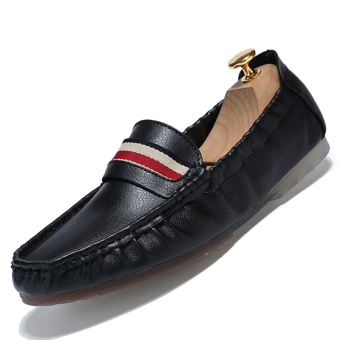 PINSV Leather Men's Casual Handmade Omelets Shoes Loafers Slip-On (Black) - Intl  