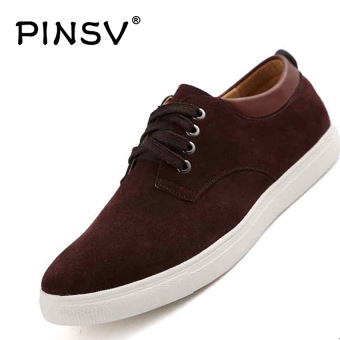 PINSV Leather Men's Casual Shoes Fashion Sneakers Plus Size 38-49 (Brown) - intl  