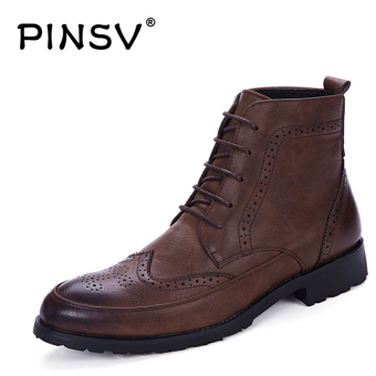 PINSV Men's Brogue Leatehr Boots Casual Business Boots Ankle Boots A23 (Brown) - intl  