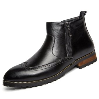 PINSV Men's Fashion Leather Boots Casual Ankle Boots (Black) - intl  