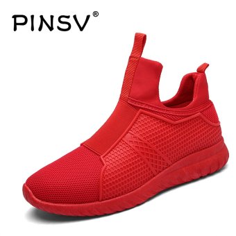 PINSV Men's Fashion Mesh Breathable High Cut Sporty Shoes Casual Sneakers 8803 (Red) - intl  