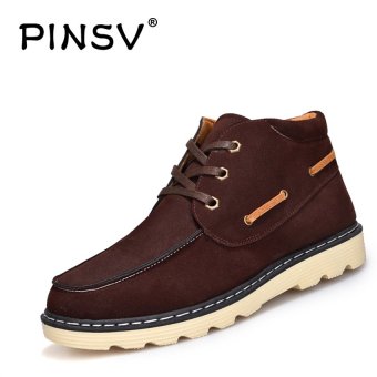 PINSV Men's Leather Boots Casual Boat Boots Fashion Tooling Boots Ankle Boots (Brown) - intl  