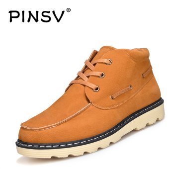 PINSV Men's Leather Boots Casual Boat Boots Fashion Tooling Boots Ankle Boots (Yellow) - intl  