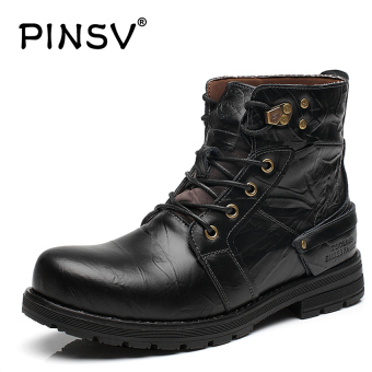 PINSV Men's Outdoor Work Martin Boots Genuine Leather Casual Boots (Black) - intl  