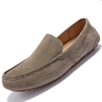 PINSV Suede Men's Flats Shoes Casual Loafers Slip-On (Khaki)  