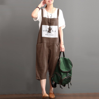 Playsuit Rompers Womens Jumpsuits Sleeveless Letter Print Pockets Long Harem Pants Casual Loose Calf Length Overalls (Coffee) - intl  