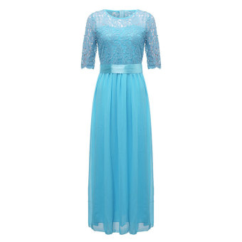 Plus Size S-5XL 2016 Fashion Womens Lace Chiffon Dress Half Sleeve Slim Maxi Long Princess Party Dresses Vestido Defesta Blue  