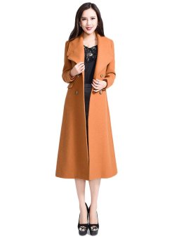 Plus Size Western Style Solid Trench Coat With Sash Camel  