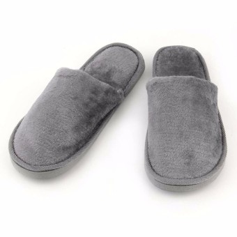 Plush cotton slippers home indoor slippers Men Soft Warm Cotton Silent Slippers (Grey) - intl  