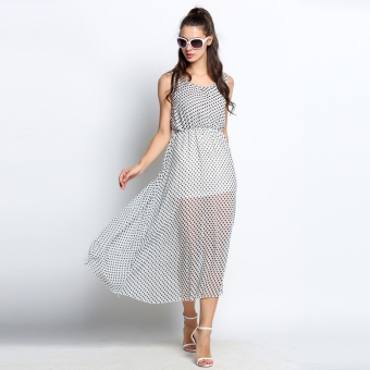 Polka Dot Boho Beach Maxi Vest Dress White (EXPORT) - Intl  