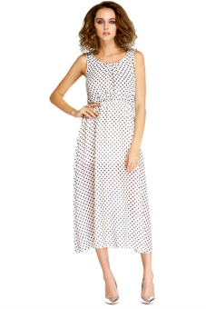 Polka Dots Bohemian Beach Party Chiffon Dress White  